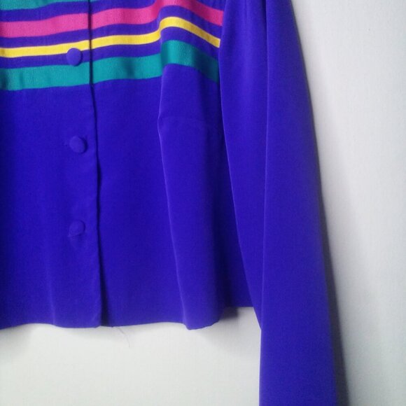 Petite Focus Jacket Skirt Set 16 P Vintage 80s Button Up Pleated Skirt PURPLE - Picture 9 of 15